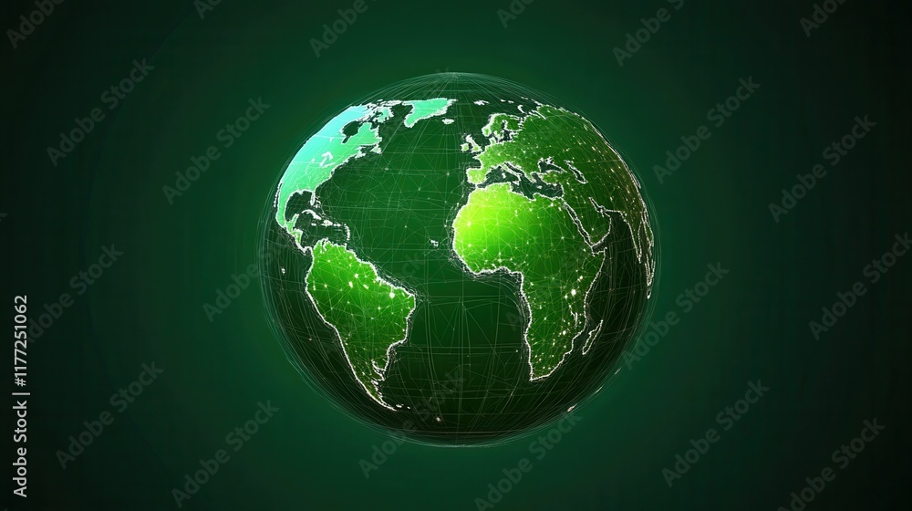 Poster technology image of globe. abstract polygonal shapes. background with connecting dots and lines. gra