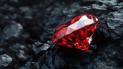 Red sapphire on the black coal background