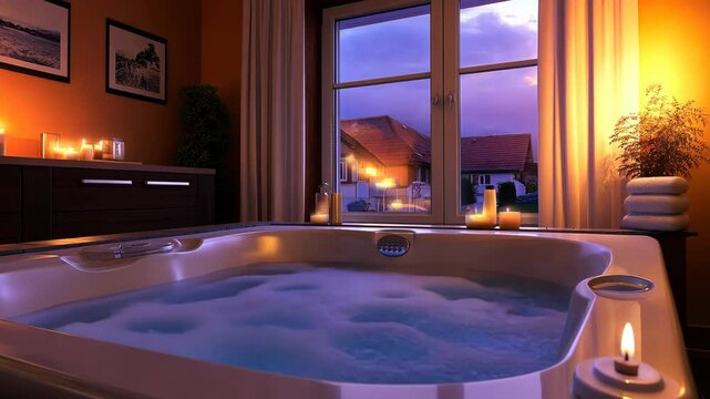 Relaxing evening in a spa with candles and soft lighting in a cozy room