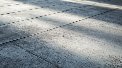 Sunlight shadows on textured concrete pavement.