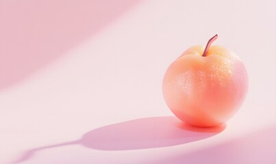 Single peach on pink background with sunlight.