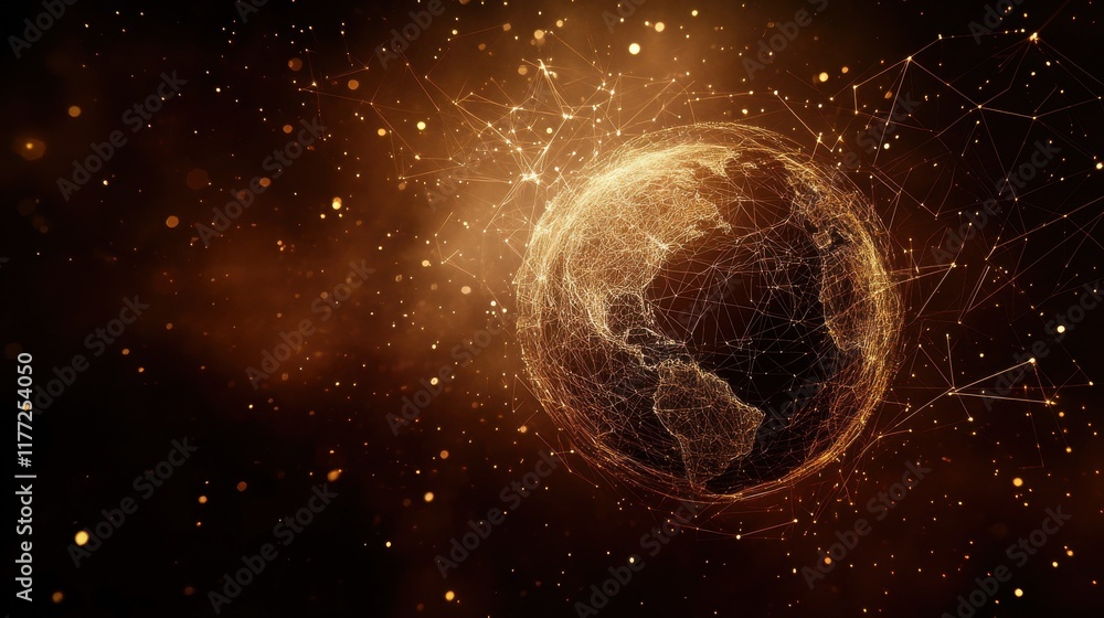 Poster technology image of globe. abstract polygonal shapes. background with connecting dots and lines. gra