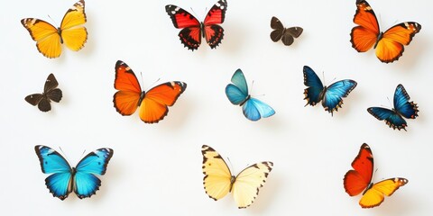 Colorful butterflies display vibrant patterns on a light background capturing nature's beauty and diversity