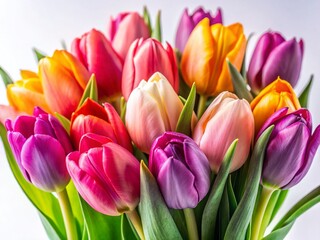 Obraz premium Beautiful Spring Tulips on Soft White Background - Elegant Floral Photography
