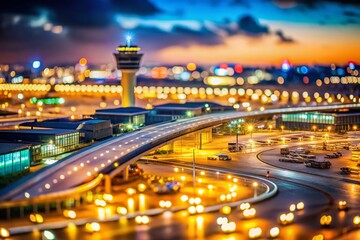 Fototapeta premium Ben Gurion Airport at Night with Bokeh Lights - Tel Aviv, Israel