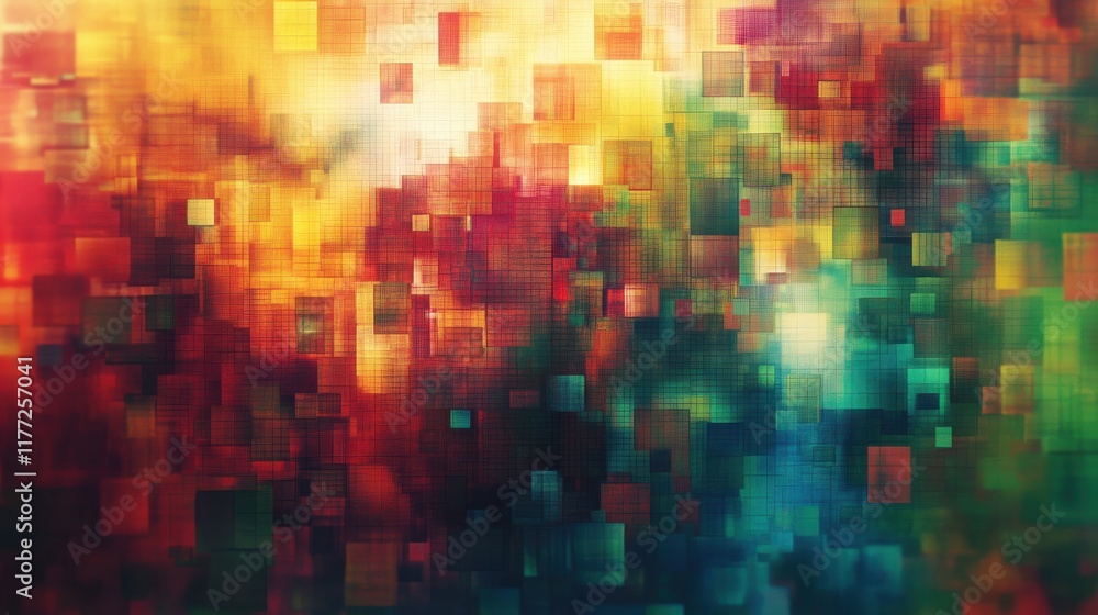 Poster abstract colorful blurry pixel blocks background. bg and technology, digital world concept. 3d rende