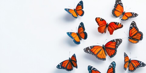 Colorful butterflies fluttering gracefully on a light background showcasing nature's beauty