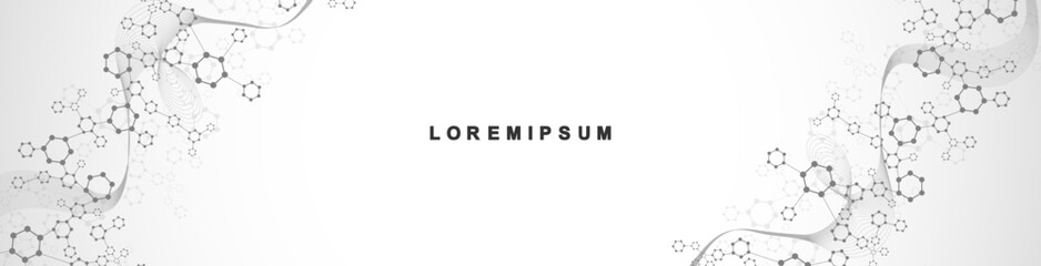 Modern scientific background with hexagons, lines and dots. Wave flow abstract background. Molecular structure for medical, technology, chemistry, science. Vector illustration