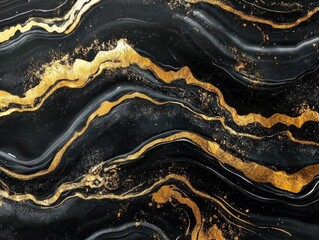 Obraz premium abstract black and gold swirl background with fluid paint texture