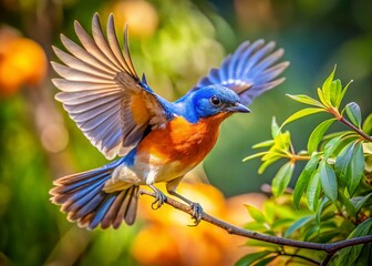 Fototapeta premium Bird in Flight Next to Branch - Candid Nature Photography