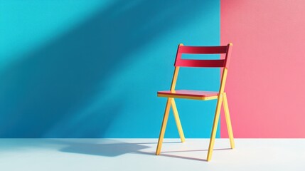 A compact folding chair with a vibrant color placed on a white surface