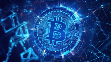 Obraz premium Blockchain technology futuristic hud background with blockchain polygon peer to peer network. Global cryptocurrency blockchain business banner concept.