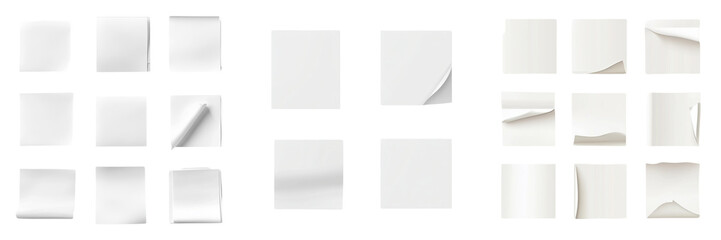 Set of A close-up shot of a single white paper notepad with a clean design on transparent png background