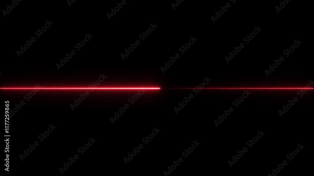 Poster bright neon red horizontal saber line streaming animation isolated on black background