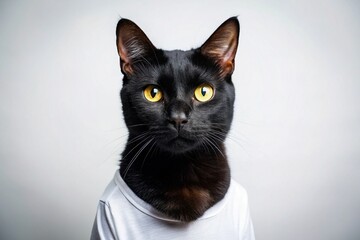 Minimalist Cat T-Shirt Design: Cute Black Corvus on White