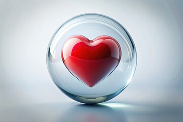 Minimalist Heart in Glass Orb, Transparent Background, Studio Shot