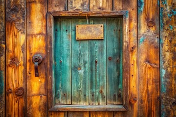 Blank Sign on Wooden Door - Rustic Farmhouse Style Stock Photo
