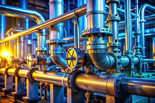 Night Photography: Ammonia Piping with PSM Labels - Industrial Safety