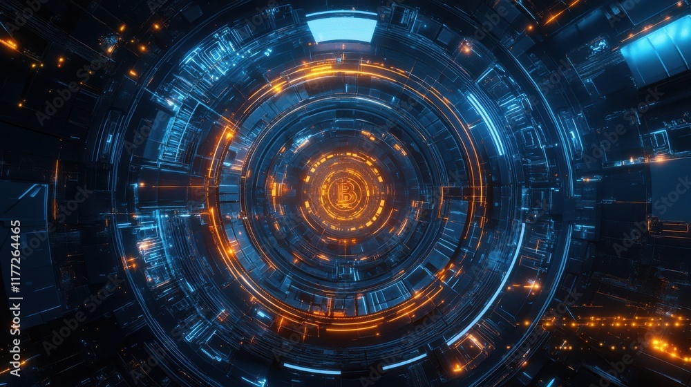 Aufkleber blockchain technology futuristic hud background with blockchain polygon peer to peer network. global