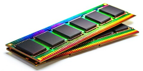 Night Photography: Two DDR RAM Sticks Isolated on White Background - High Resolution Stock Image