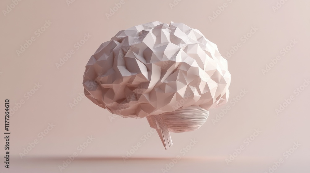 Poster creative polygonal brain on virtual screen. ai and success concept. 3d rendering