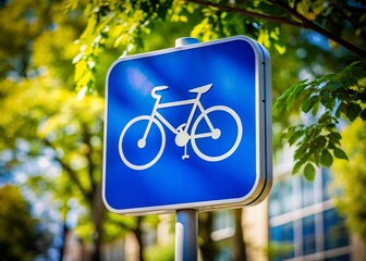 Blue Bicycle Sign - High-Resolution Stock Photo, Clear Depth of Field