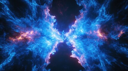 Creative dynamic blue neuron plasma energy laser. Futuristic virtual technology background, digitally generated image. 3D Rendering