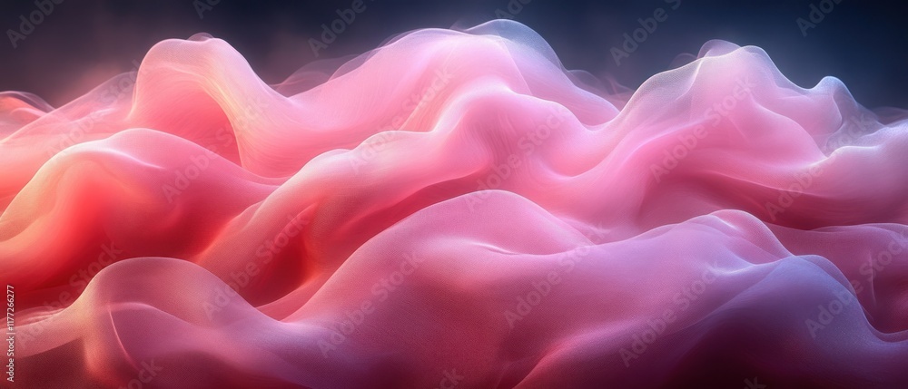 Poster flowing fabric in shades of pink, creating a serene and elegant visual texture background