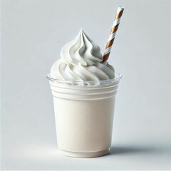 milkshake with whipped cream and a striped straw