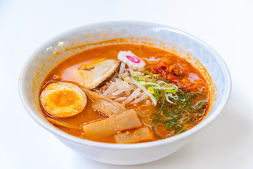 Japanese noodle spicy tonkotsu soup ramen with egg and pork ramen bowl for Japanese food