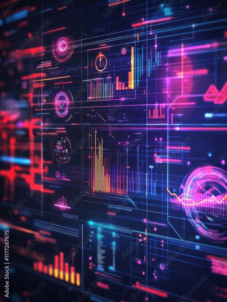 Poster background image with media screen. diagrams and graphs