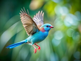 Fototapeta premium Blue Waxbill Bird Long Exposure, Vibrant Colors, Motion Blur, Nature Photography