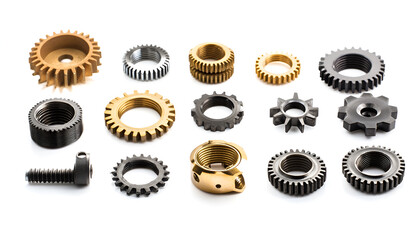 Gears collage isolated on white background