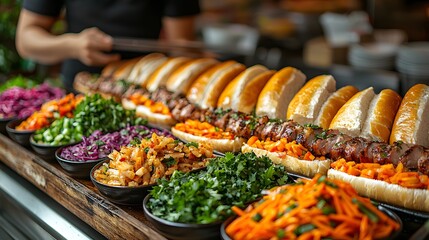 Sandwiches with Grilled Meat & Colorful Toppings