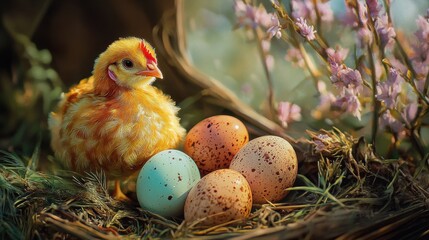 Obraz premium easter eggs and chicken