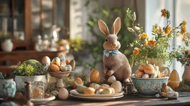Festive decoration of the easter kitchen and table