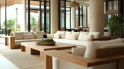 A modern, inviting living space with comfortable seating and natural decor.