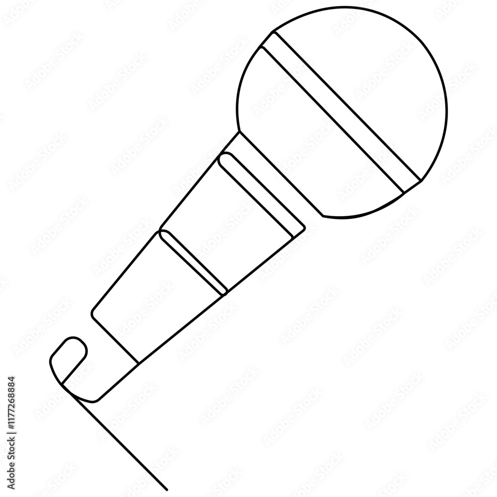 Poster microphone single line art, continuous one line drawing of isolated outline vector icon