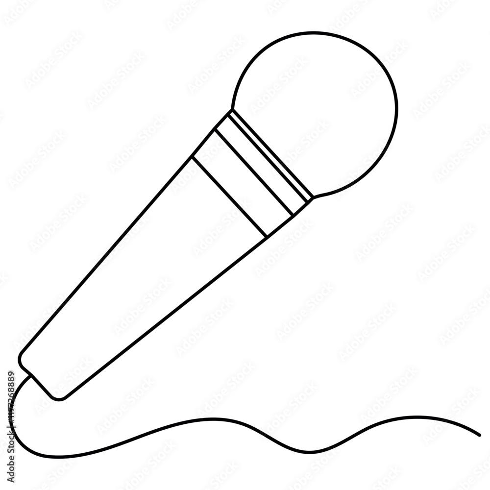 Poster microphone single line art, continuous one line drawing of isolated outline vector icon