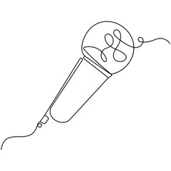 Microphone  single line art, continuous one line drawing of  Isolated outline vector icon 