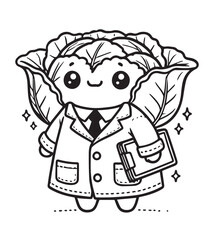 coloring book cute cabbage in suit scientist 