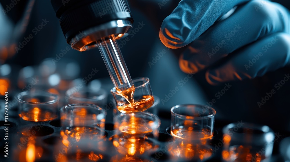 Poster scientific experiment involving a pipette and test tubes in a laboratory setting