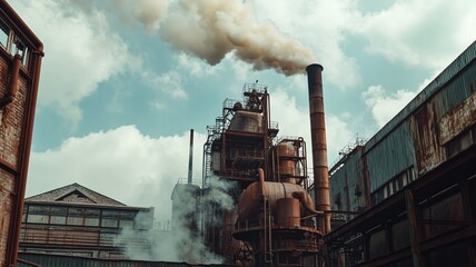 industrial factory chimney with smoke, concept of air pollution
