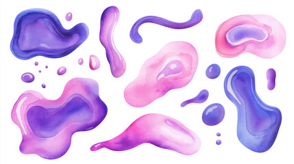 Watercolor purple and pink abstract shape clipart, on a white background. 