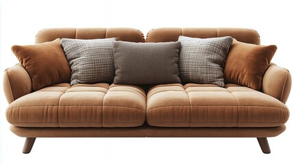 Modern Brown Sofa with Plush Cushions for Living Room