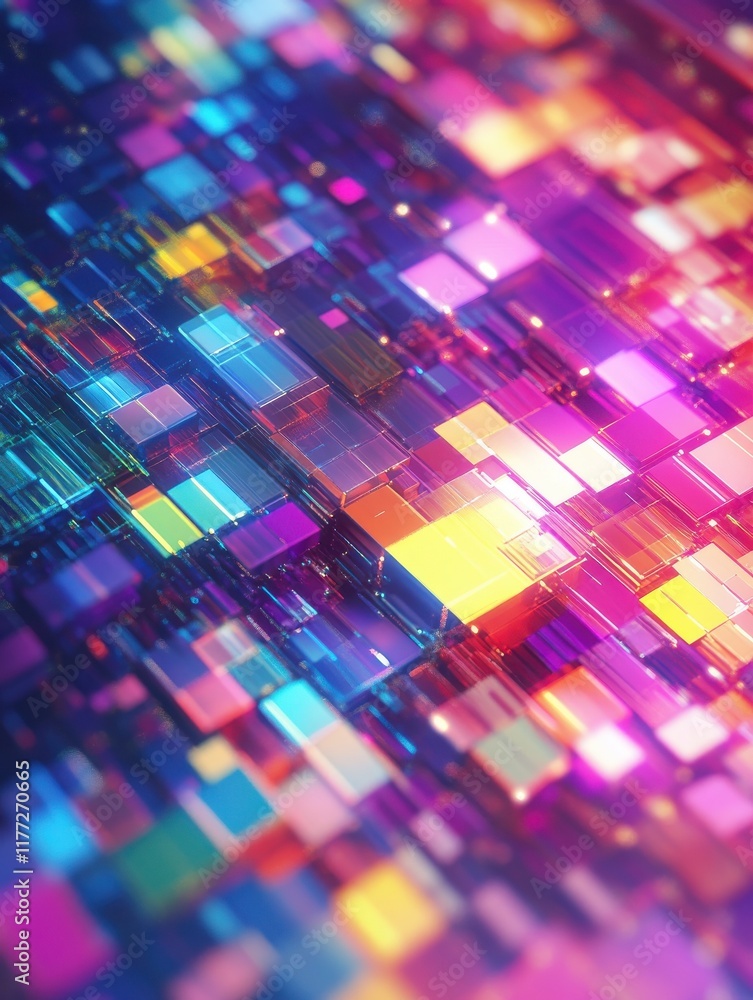 Poster abstract colorful blurry pixel blocks background. bg and technology, digital world concept. 3d rende