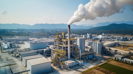 industrial chimney with smoke in a factory complex