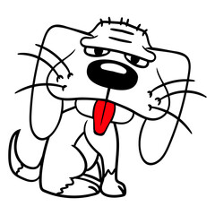 Obraz premium Dog Sits Funny Cute Stick Out Tongue Comic Cartoon Design Lover Art Vector Illustration Card T-Shirt Poster Sticker Graphic Print Decorative Drawing Isolated Logo Decoration Symbol Creative Cool Style
