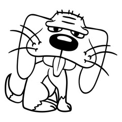 Dog Sits Funny Cute Stick Out Tongue Comic Cartoon Design Lover Art Vector Illustration Card T-Shirt Poster Sticker Graphic Print Decorative Drawing Isolated Logo Decoration Symbol Creative Cool Style