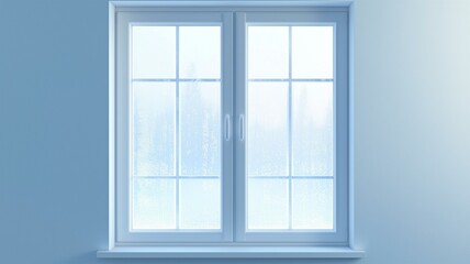 Obraz premium Ultra-realistic image of a frosty window with a gradient effect, shifting from icy blue to a soft white at the bottom 